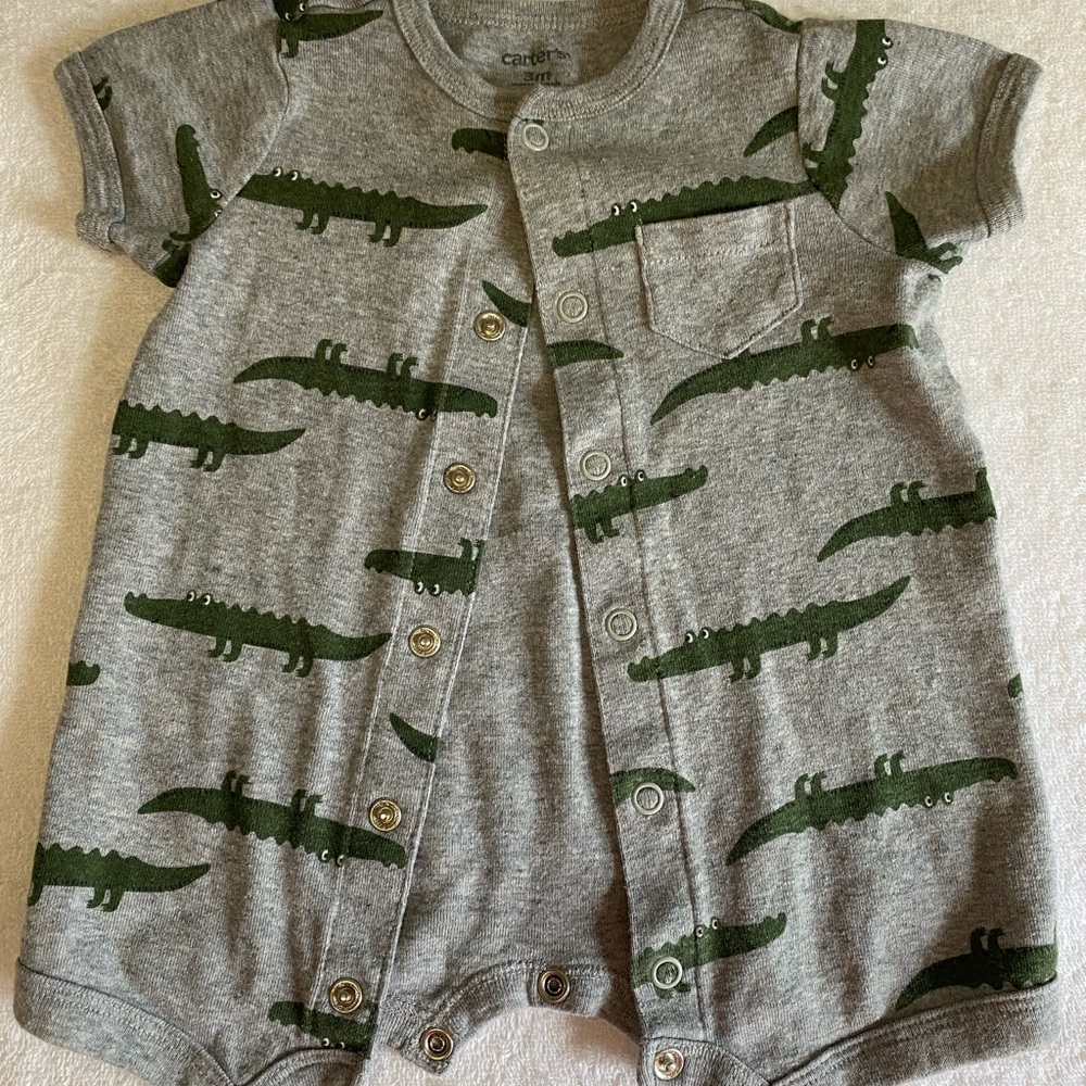 Carter's Gray Romper with Green Alligator Design